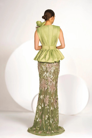 Pleated Top with Embroidered Skirt
