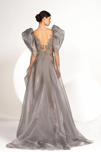 Lurex Embroidered Long Sleeve Gown