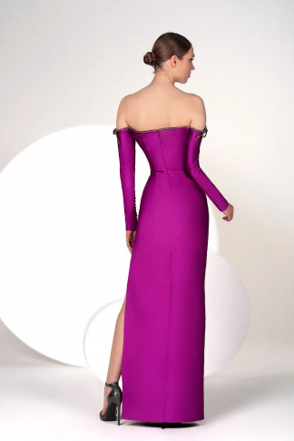 Off Shoulder Long Sleeve Mikado Gown