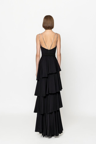 Sleeveless Tiered Crepe Gown