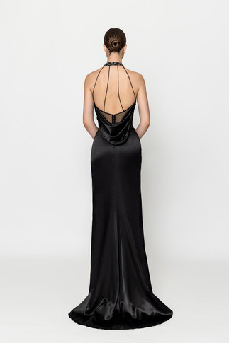 Silk Halter Neck Slit Gown