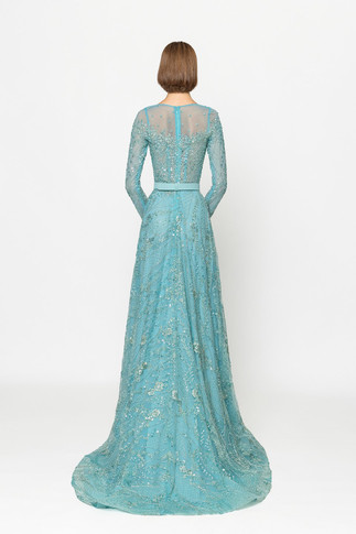 Fully Embroidered Long Sleeve Gown