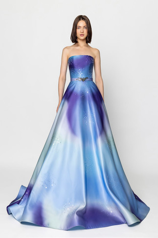 Strapless Printed Ball Gown