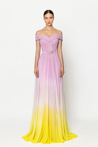 Off Shoulder Crepe Georgette Gown