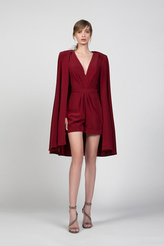 Crepe Marocain Jumpsuit with Cape