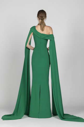 One Shoulder Crepe Marocain Gown
