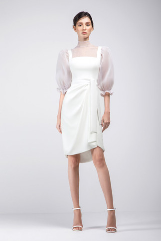 High Collar Tulle Sleeve Dress