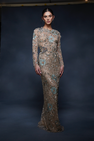 Sequin and Threadwork Embroidered Gown