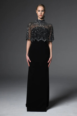 Crêpe Gown with Embroidered Bolero