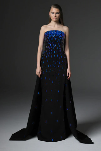 Fully Embroidered Crêpe Gown with Overskirt