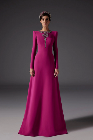 Long Sleeve A-Line Gown with Embroidery