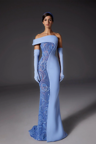 Semi-Embroidered Crepe Gown