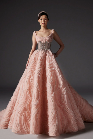Sleeveless Fully Embroidered Ball Gown