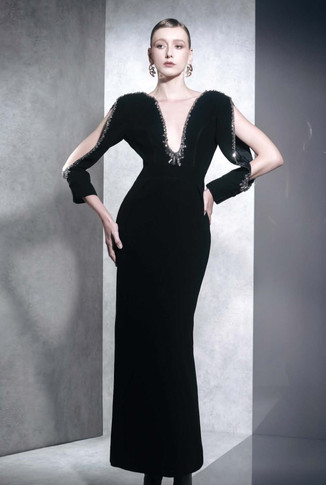 Embellished Gown with Open Sleeves