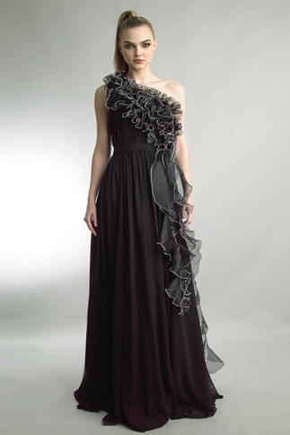One Shoulder A-Line Gown with Ruffles