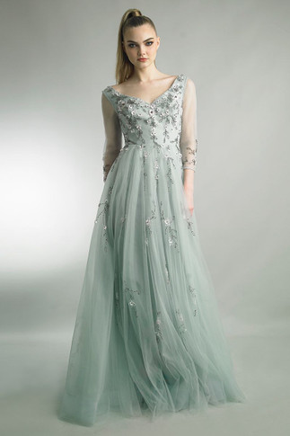 A-Line Gown with Quarter Sleeves