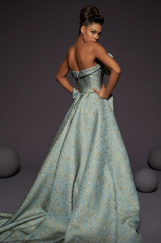 Strapless Sculpted Bodice Gown with Overskirt