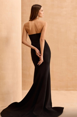 Strapless Embellished Bodice Slit Gown