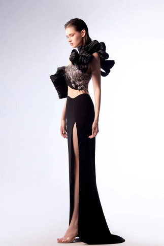 Asymmetric Embroidered Evening Dress