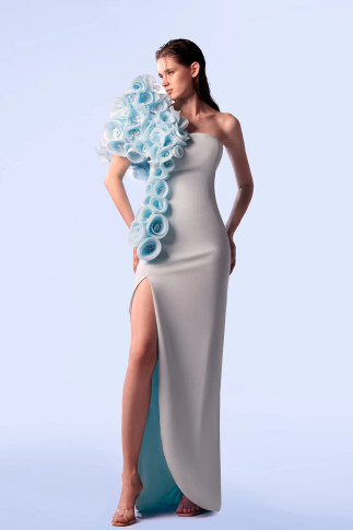 Floral One-Shoulder Evening Dress