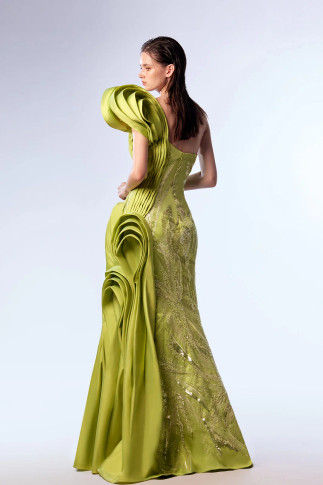 Embroidered One-Shoulder Dress