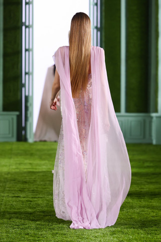 Beaded Tulle Gown with Georgette Shawls