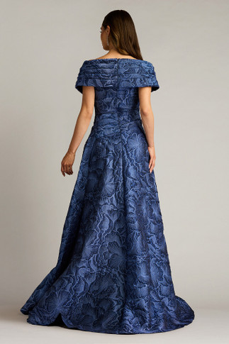 Textured Crepe Portrait Collar Gown