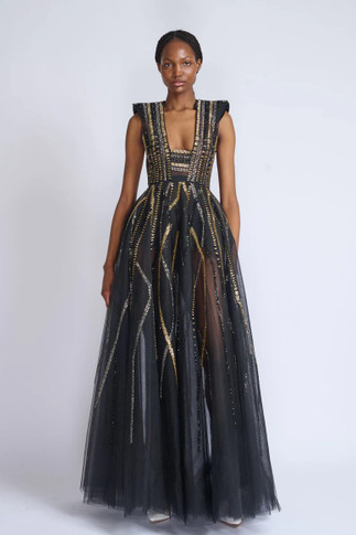 Rayure Crystal Embroidery Tulle Gown