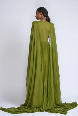 Silk Chiffon Pleated Cactus Gown