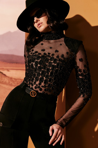 Tulle Top with Silk Pants