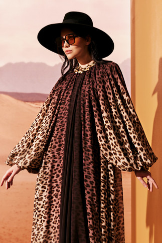 Silk Georgette Puff Sleeve Gown