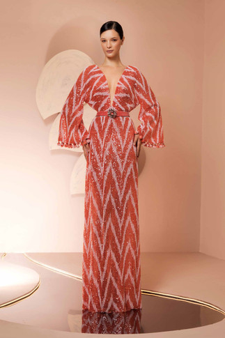 Wide Sleeved Beaded Gown
