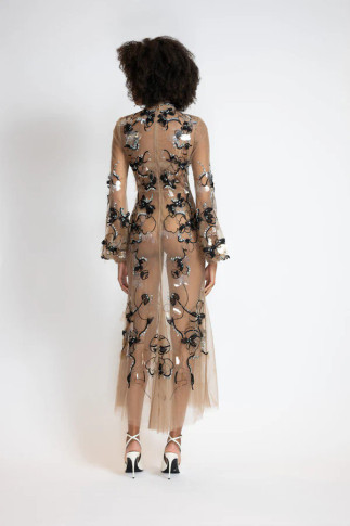 Glass Petal Embroidered Tulle Dress