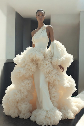 Shirred Ruffle Gown