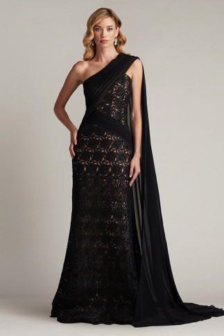 Paillette and Cord Embroidered Tulle-Gown
