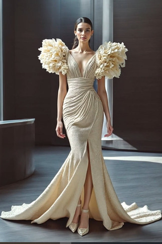 Oversized Ruffled Sleeved Gown