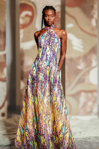 Embellished- Halter Neck A-Line Gown