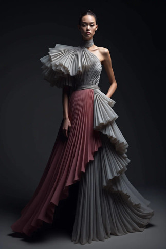 Fully Pleated A-Line Gown
