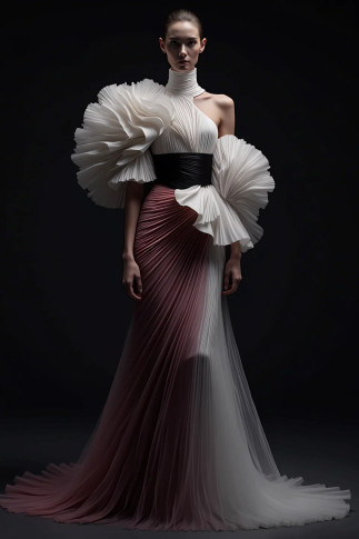 Pleated Exposed Shoulder Gown