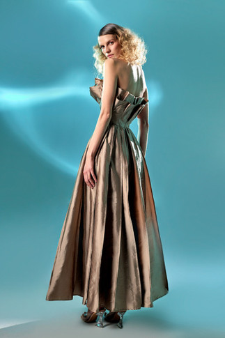 Gold Pleat Taffeta Dress