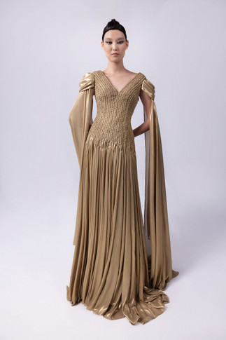 Braided Bodice Lamé Gown