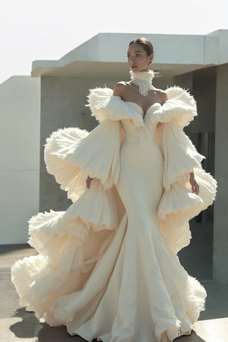 Ruffle Caped Mermaid Gown