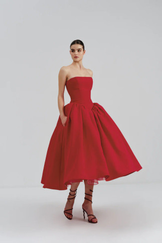 Strapless Mikado Midi Dress