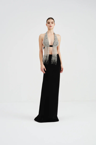 Beaded Top & Crepe Skirt