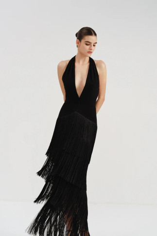 Sleeveless Halter Neck Fringe Dress