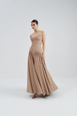 Strapless Godet Midi Dress