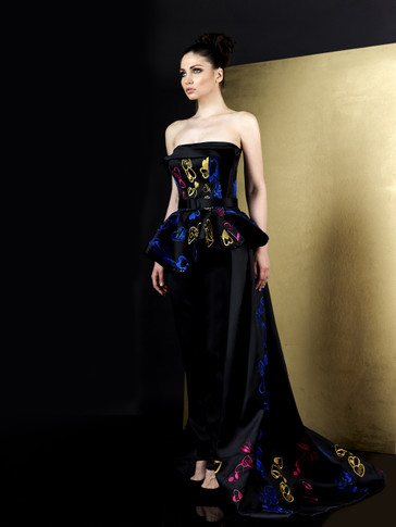 Ziad Germanos Strapless Embroidered Mikado Evening Gown 3201738