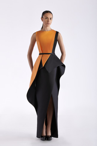 Sleeveless Faille Slit Gown