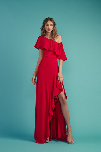 Ruffled One Shoulder Gown
