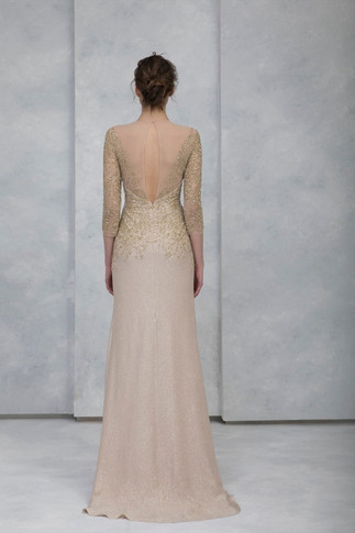¾ Sleeve Lurex Georgette Slit Gown